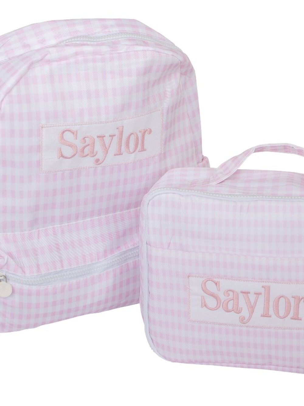 Light Pink Gingham Full Size Backpack and Lunch Bag Set Personalized w SaylorNEW